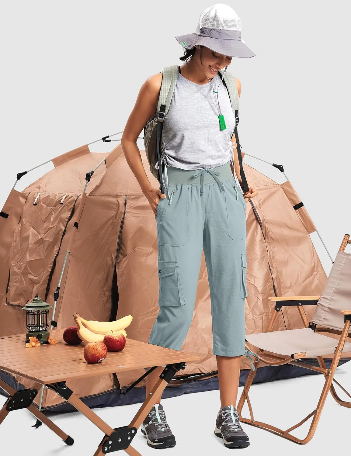 Capri Pants for Women Breathable UPF 50  Womens Cargo Capris for Summer with 8 Pockets for Hiking Travel Casual