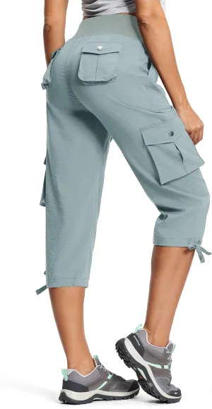 Capri Pants for Women Breathable UPF 50  Womens Cargo Capris for Summer with 8 Pockets for Hiking Travel Casual