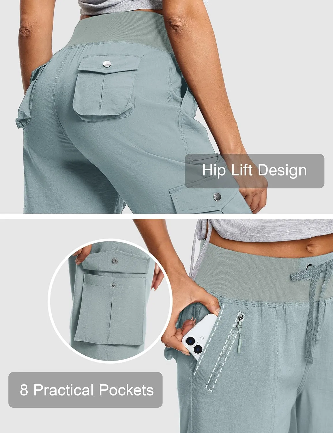 Capri Pants for Women Breathable UPF 50  Womens Cargo Capris for Summer with 8 Pockets for Hiking Travel Casual