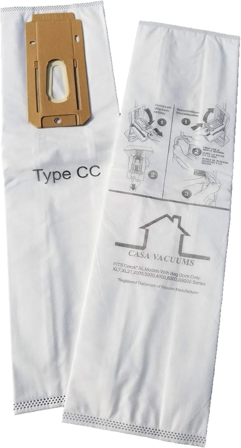 CASA VACUUMS Replacement 8 PK for Oreck XL & CC Upright HEPA Filtration Bags, Compatible with CCPK80H, CCPK80F, CCPK8DW, PK80009, PK80009DW, CCPK8 with Bag Dock