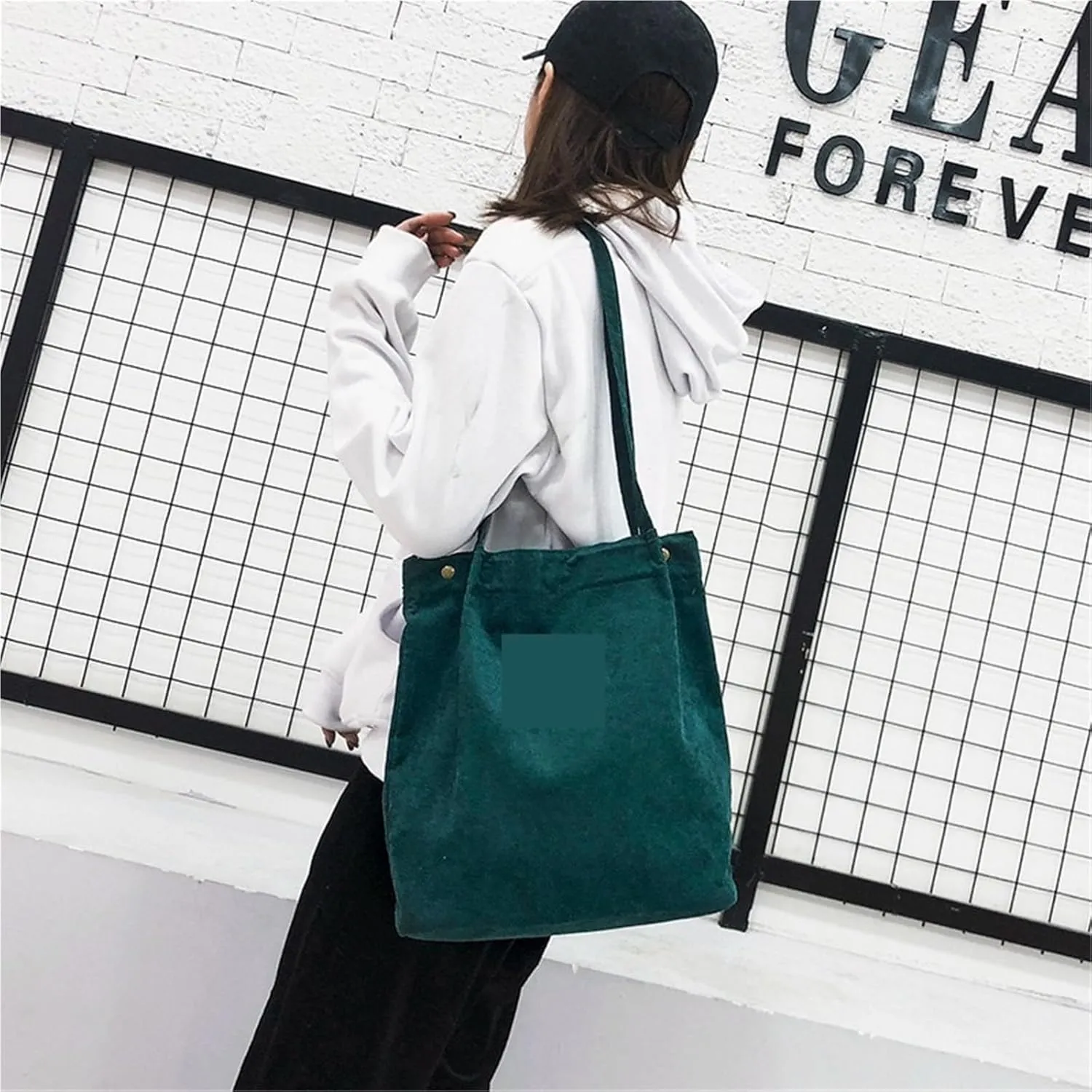 Casual Foldable Corduroy Shopping Bag Friendly Reusable Handbag Lightweight Shoulder Bags