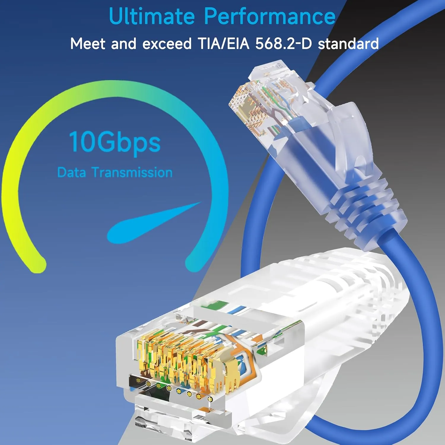 Cat6a Slim Ethernet Patch Cable 2 ft (24 Pack), Cat6a Patch Cable for Data Centers, Cat 6 Patch Cable 10G, Network Patch Cables for Home and Enterprise Network -Blue