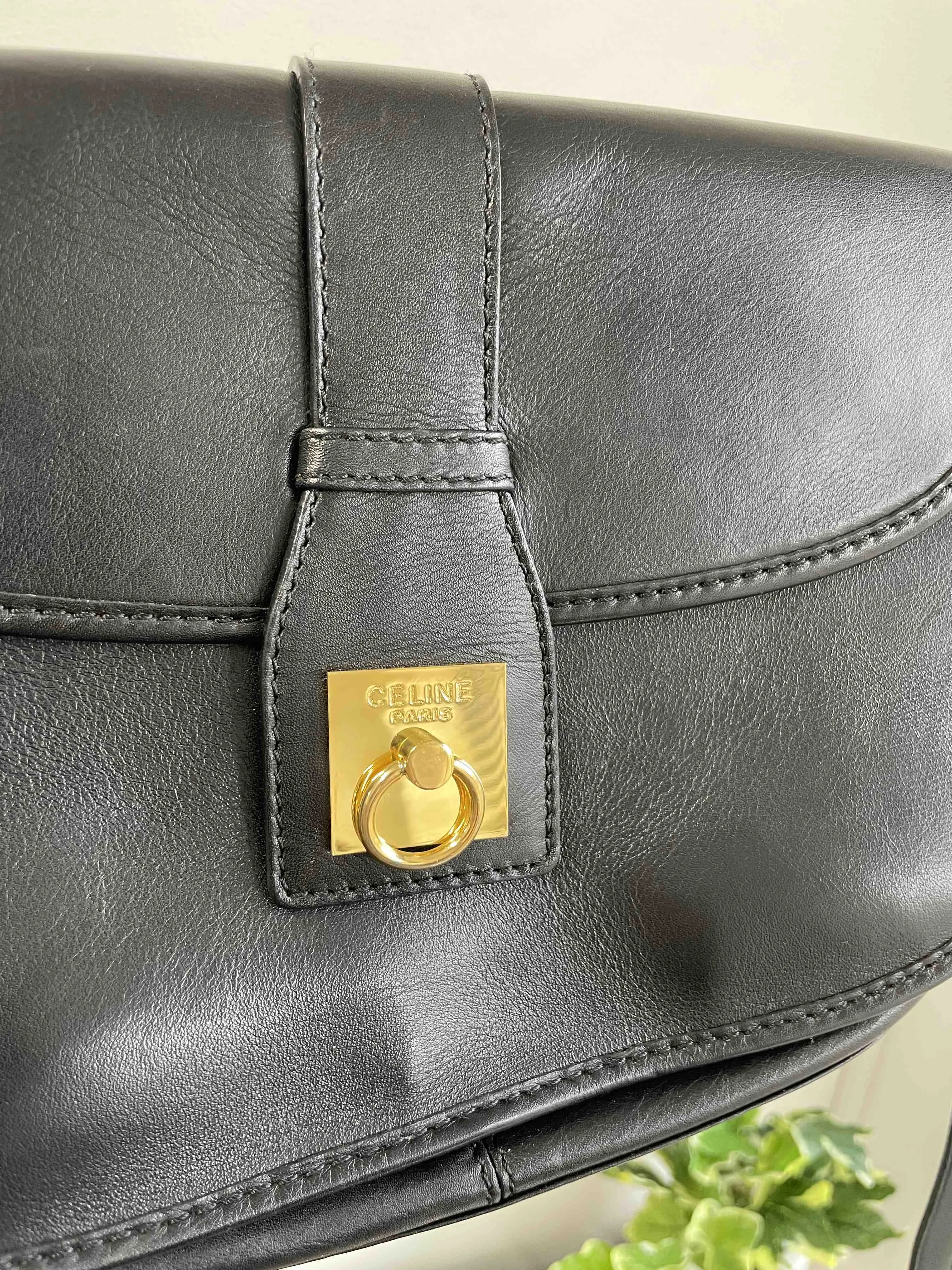 CELINE Vintage Box Black Leather Crossbody Bag