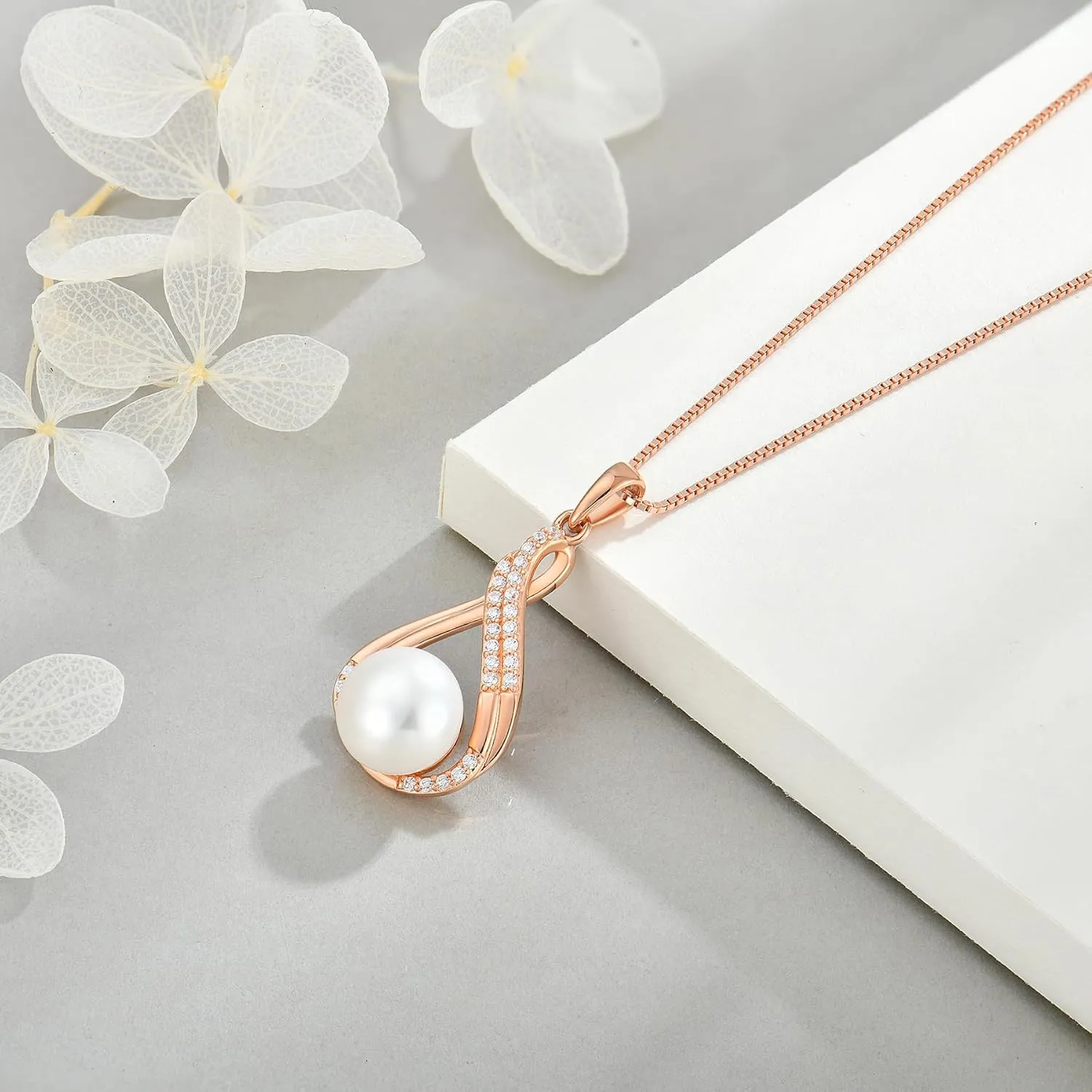 Celtic Infinity Pearl Pendant Necklace for Women, White/Yellow/Rose Gold Plated 925 Sterling Silver Good Luck Irish Pendant Jewelry with 10MM Freshwater Cultured Pearl