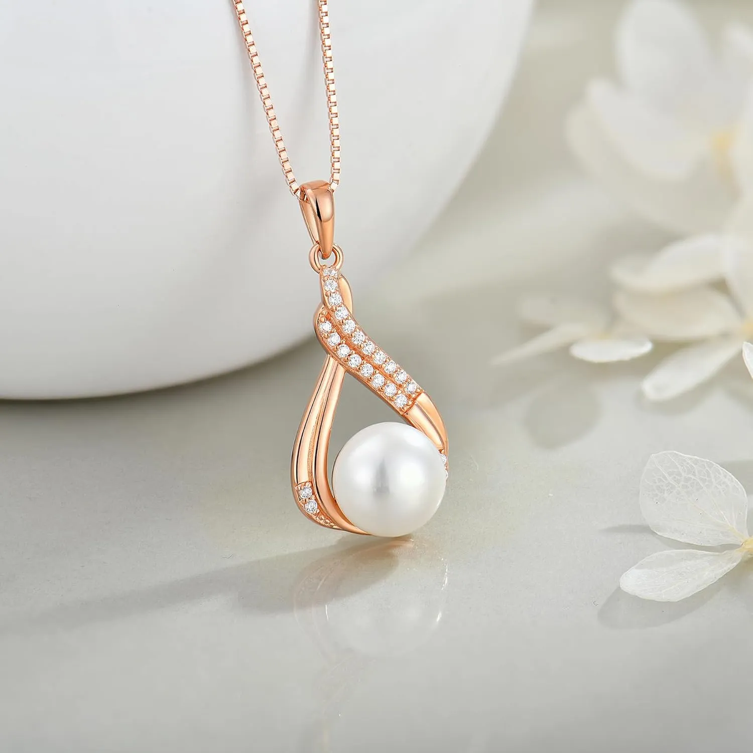 Celtic Infinity Pearl Pendant Necklace for Women, White/Yellow/Rose Gold Plated 925 Sterling Silver Good Luck Irish Pendant Jewelry with 10MM Freshwater Cultured Pearl