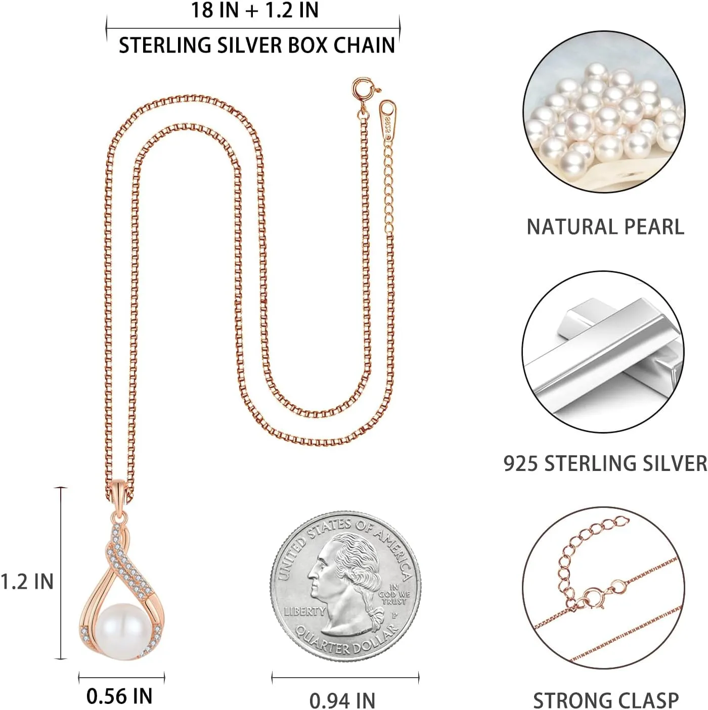 Celtic Infinity Pearl Pendant Necklace for Women, White/Yellow/Rose Gold Plated 925 Sterling Silver Good Luck Irish Pendant Jewelry with 10MM Freshwater Cultured Pearl