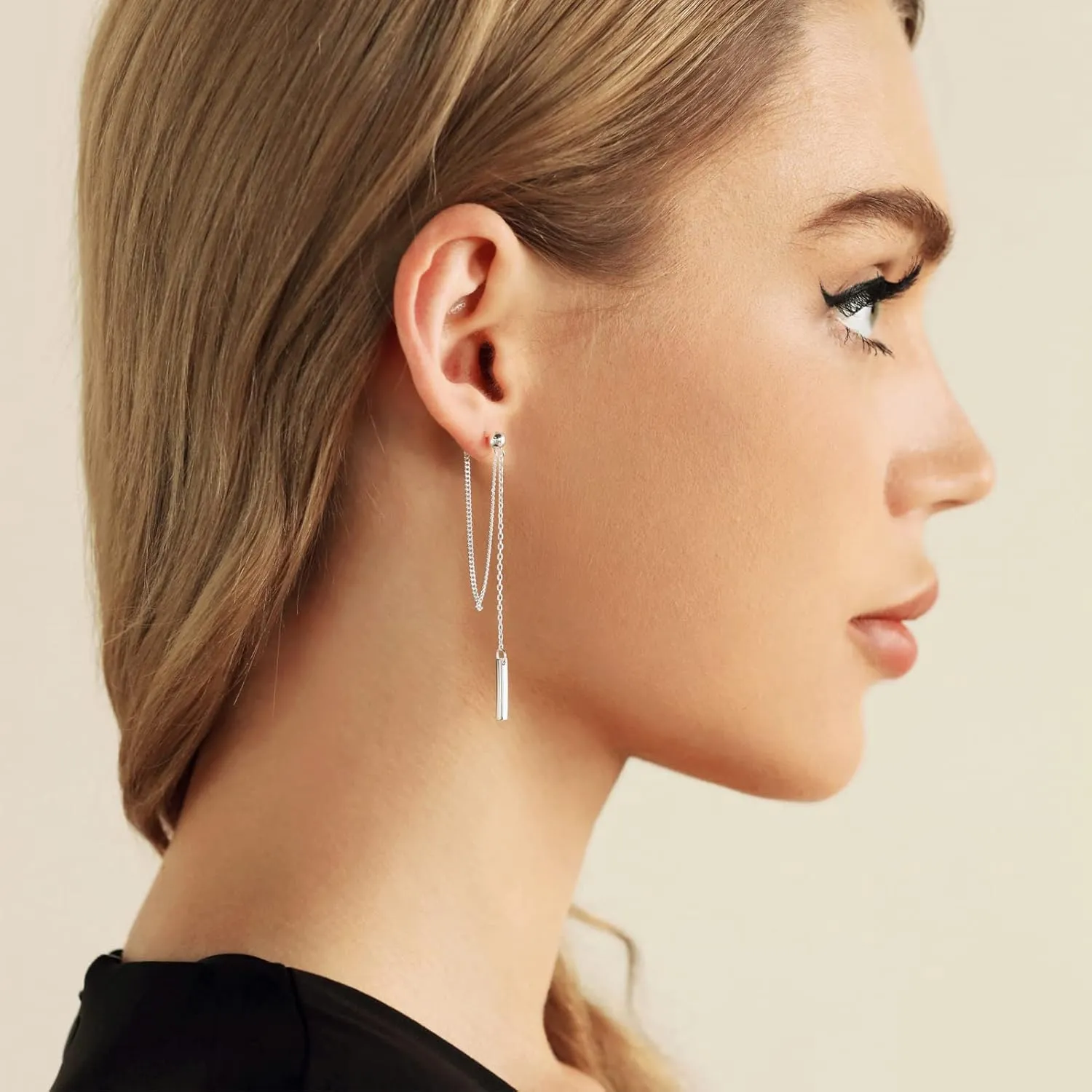 Chain Earrings for Women 18K Gold Plated Dainty Bar Drop Dangle Earrings Long Threader Earring Hypoallergenic Line Dangly Jewelry Gift for Teen Girls