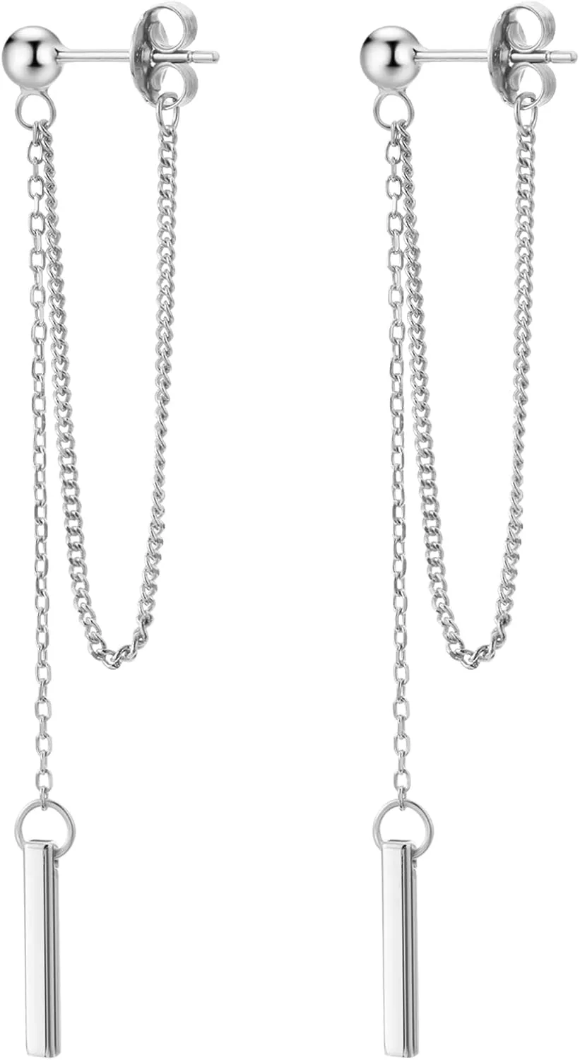 Chain Earrings for Women 18K Gold Plated Dainty Bar Drop Dangle Earrings Long Threader Earring Hypoallergenic Line Dangly Jewelry Gift for Teen Girls