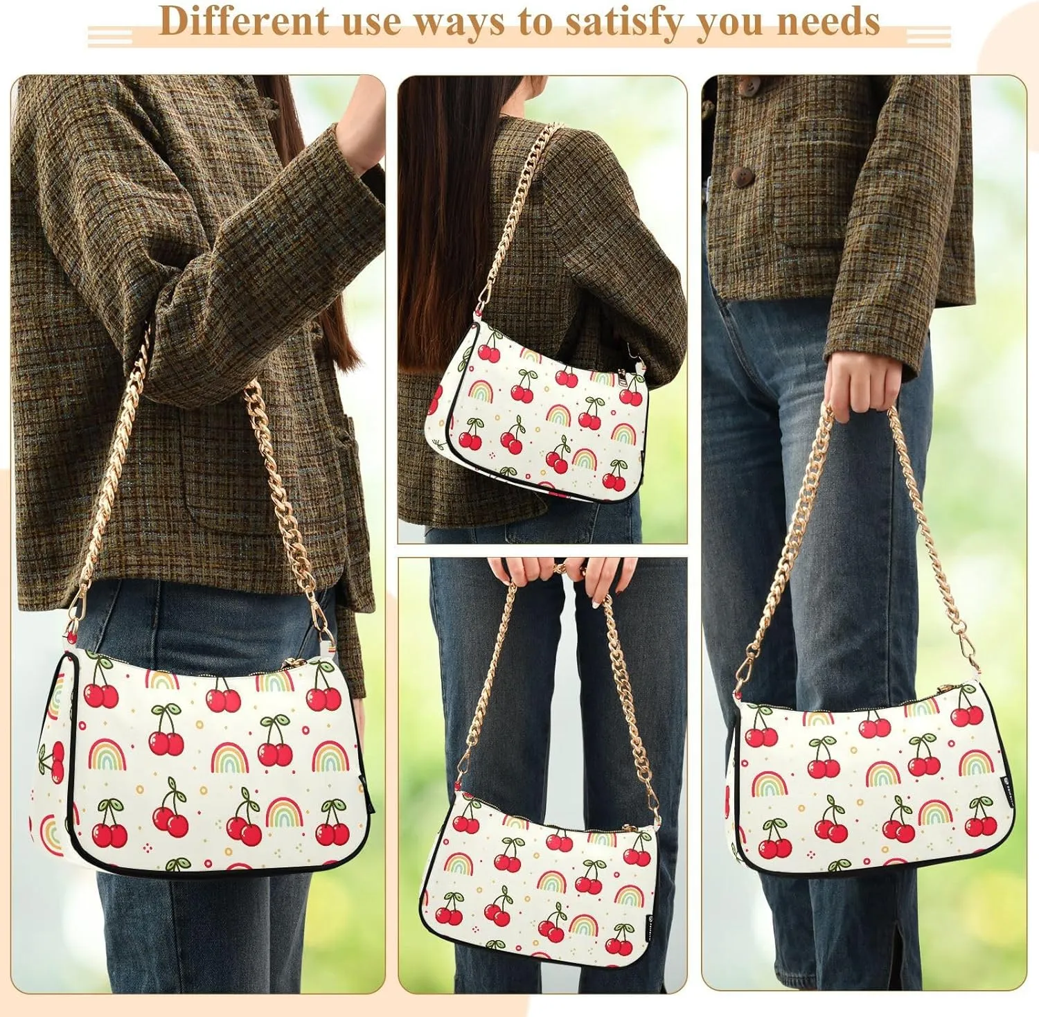 Chain Shoulder Bag Hobo Tote Handbag Mini Clutch Purse with Zipper Closure for Women
