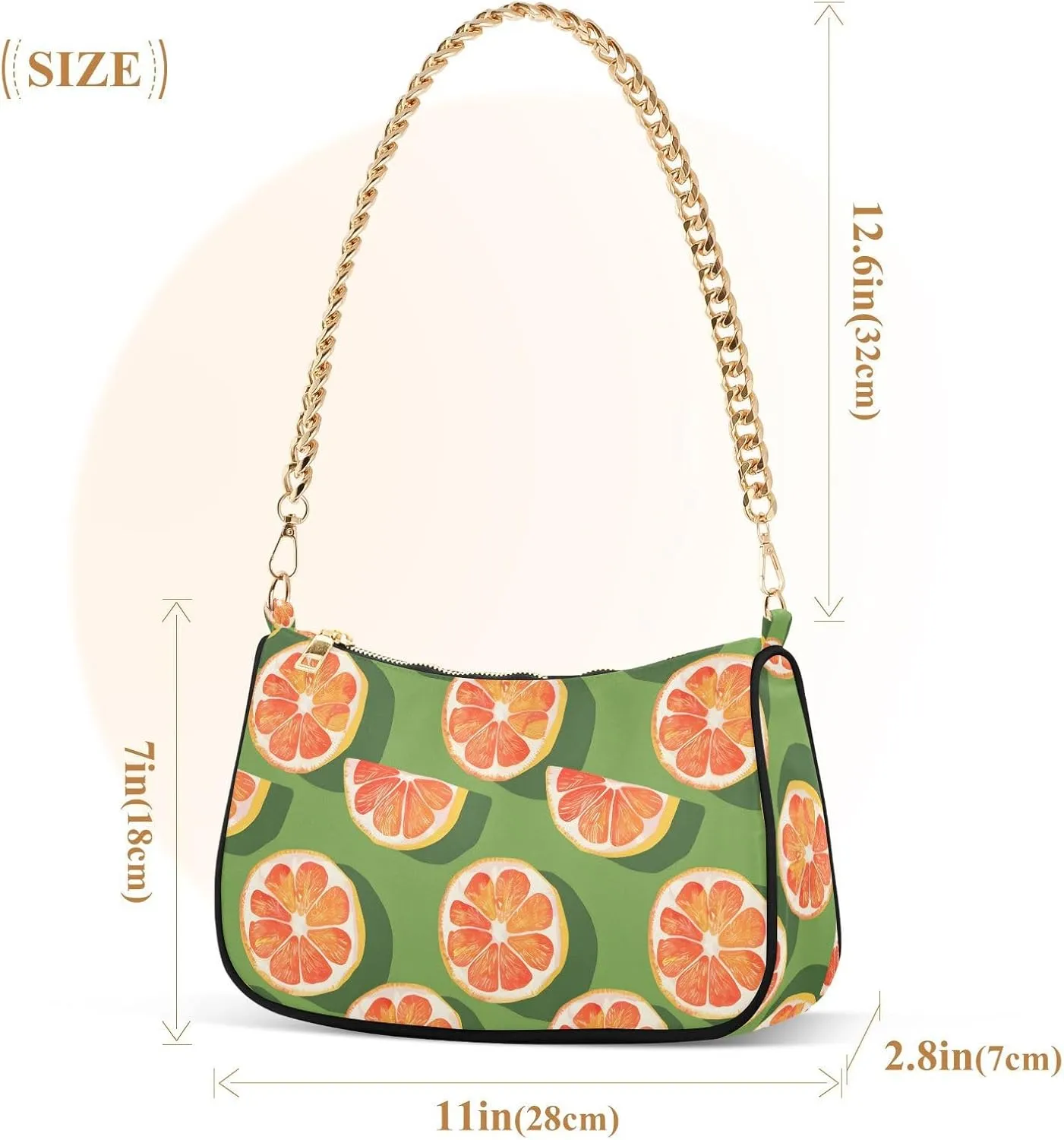Chain Shoulder Bag Hobo Tote Handbag Mini Clutch Purse with Zipper Closure for Women