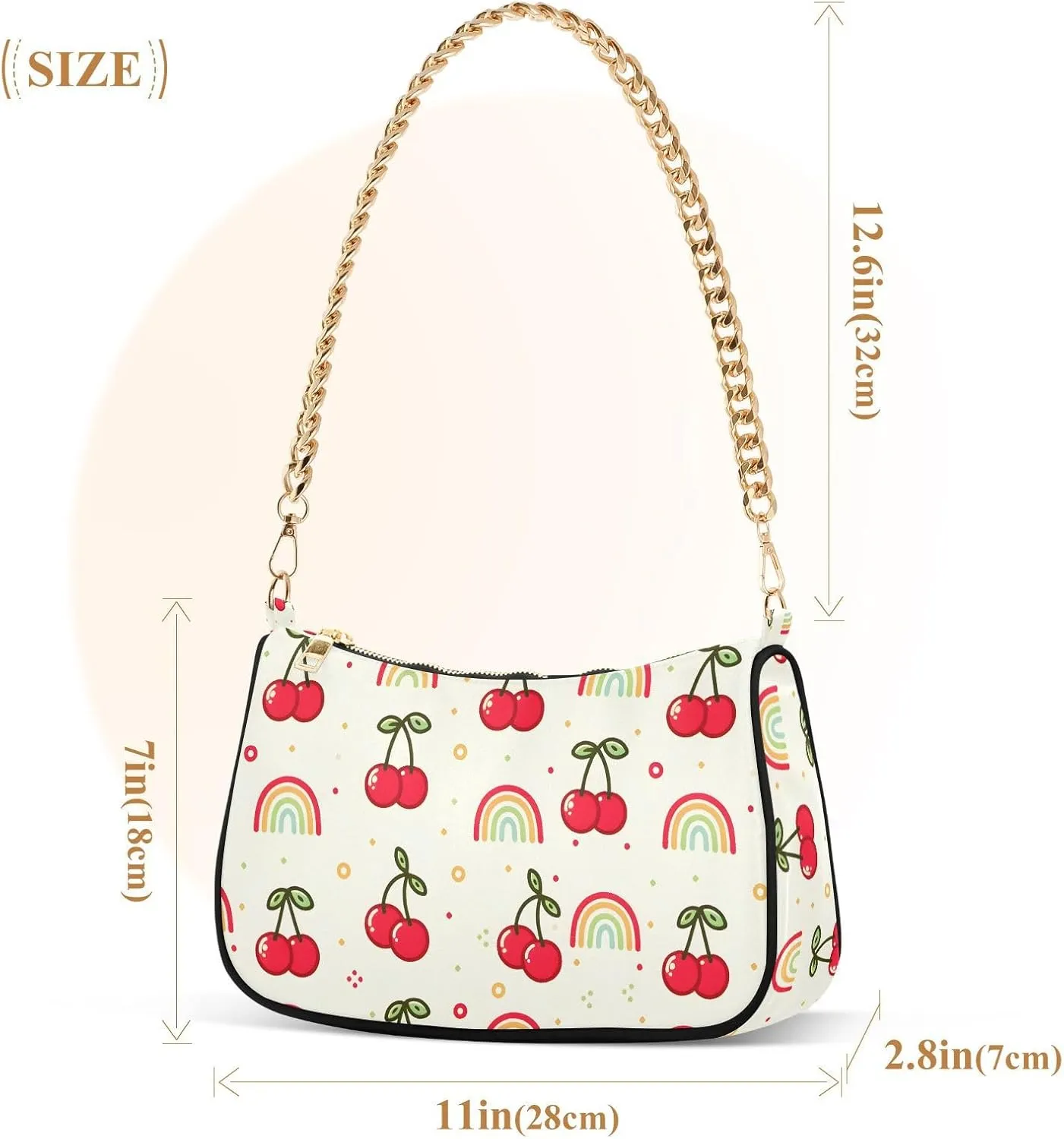 Chain Shoulder Bag Hobo Tote Handbag Mini Clutch Purse with Zipper Closure for Women