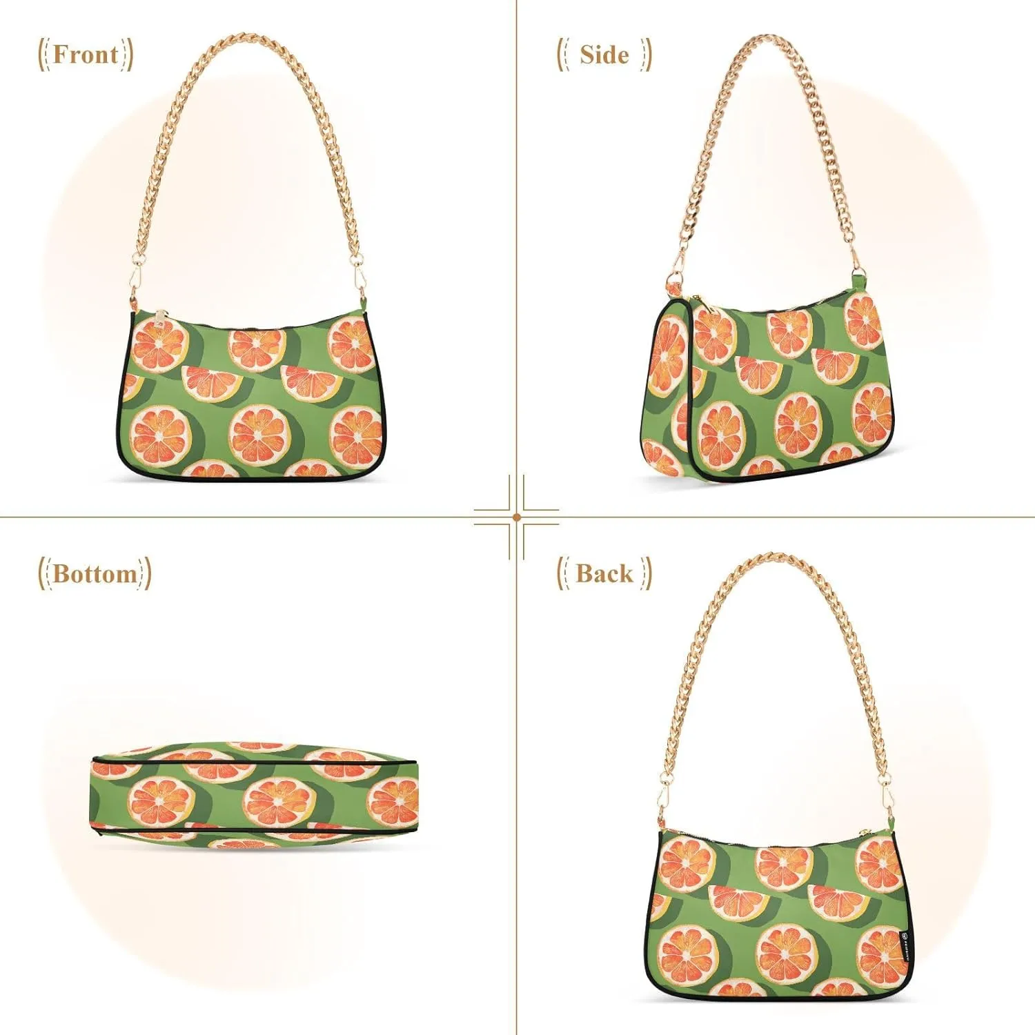 Chain Shoulder Bag Hobo Tote Handbag Mini Clutch Purse with Zipper Closure for Women
