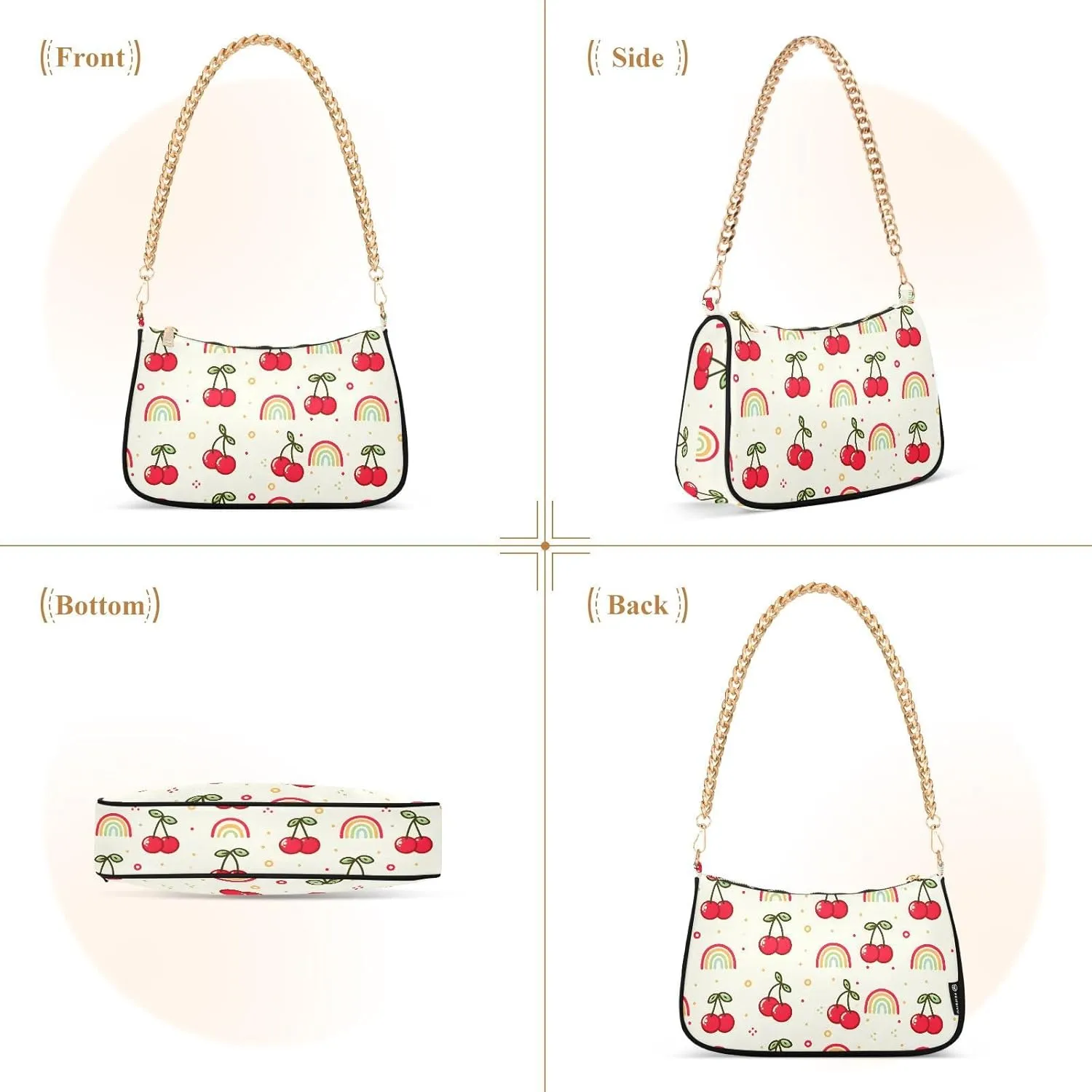 Chain Shoulder Bag Hobo Tote Handbag Mini Clutch Purse with Zipper Closure for Women