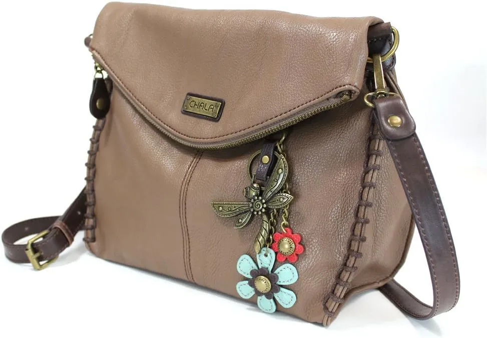 Chala Charming Crossbody Bag Shoulder Handbag With Flap Top and Zipper Brown
