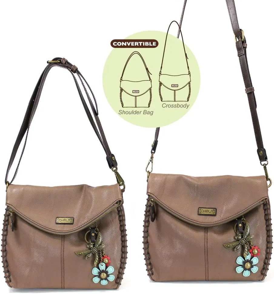 Chala Charming Crossbody Bag Shoulder Handbag With Flap Top and Zipper Brown