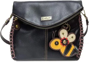 CHALA Charming Crossbody Bag With Flap Top and Zipper, Shoulder Handbag with Leather Keyfob - BLACK