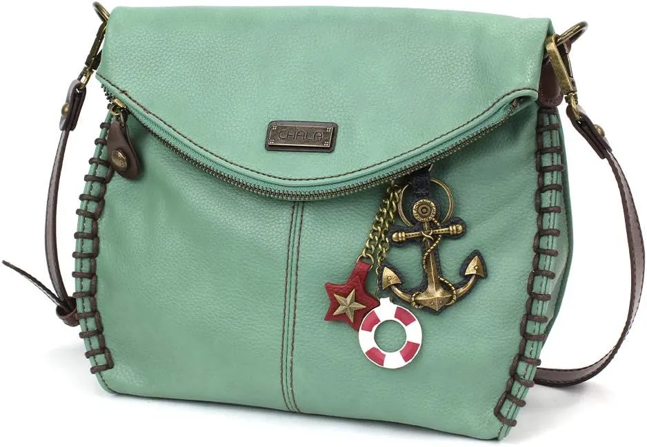 Chala Charming Teal Crossbody Bag With Flap Top and Zipper or Shoulder Handbag