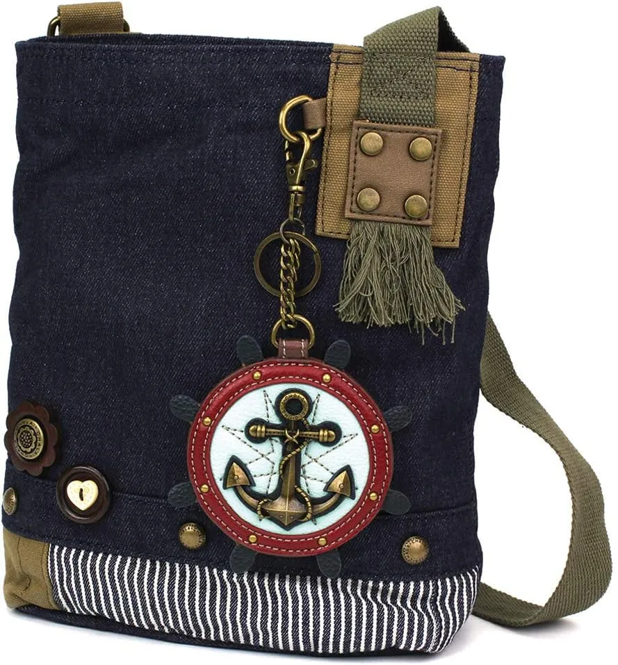 Chala Patch Cross-Body Women Handbag, Blue Denim Canvas Messenger Bag