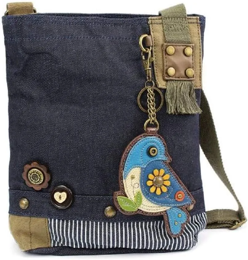 Chala Patch Cross-Body Women Handbag, Blue Denim Canvas Messenger Bag