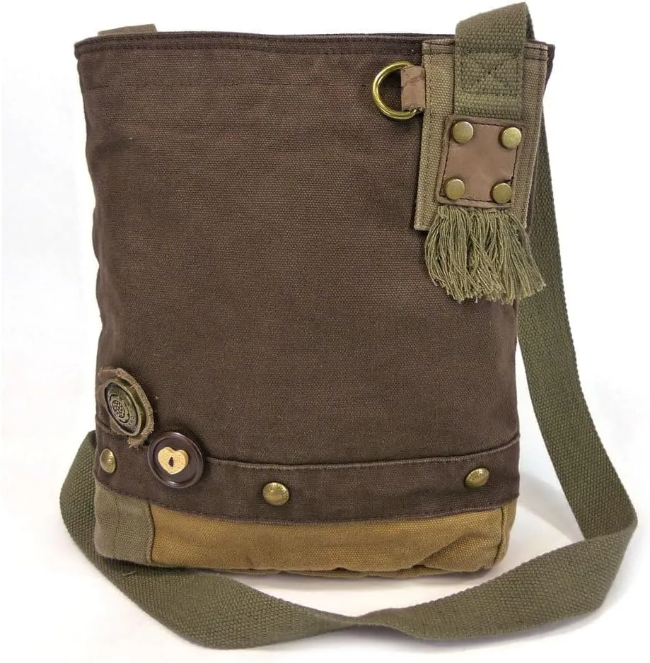 CHALA Patch Cross-Body Women Handbag, Canvas Messenger Bag Dark Brown