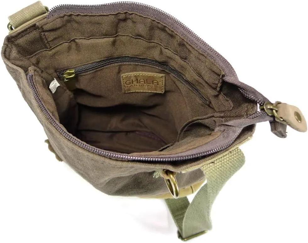 CHALA Patch Cross-Body Women Handbag, Canvas Messenger Bag Dark Brown