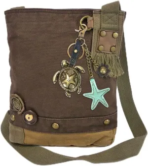 CHALA Patch Cross-Body Women Handbag, Canvas Messenger Bag Dark Brown