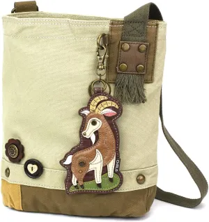 CHALA Patch Cross-Body Women Handbag, Sand Color Canvas Messenger Bag - Goat - Sand