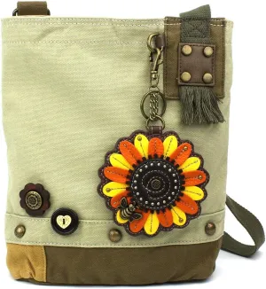 CHALA Patch Cross-Body Women Handbag, Sand Color Canvas Messenger Bag - Sunflower - Sand