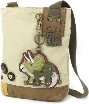 CHALA Womens' Canvas Patch Crossbody Handbag with Keyfob- Sand (Triceratops - Sand)