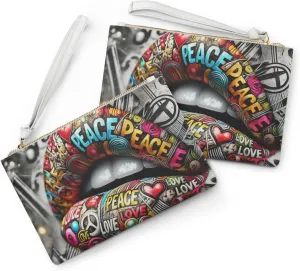 Chaos Kitten Emporium® Vegan Leather Clutch Bag | Bold Peace & Love Design | Streetwear Chic