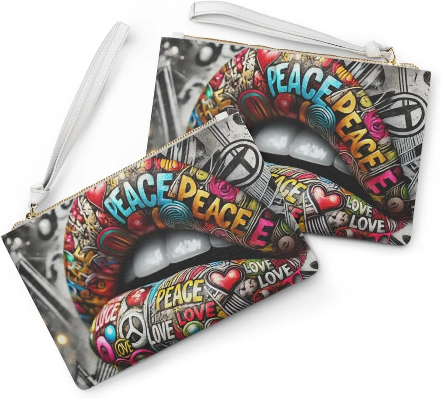 Chaos Kitten Emporium® Vegan Leather Clutch Bag | Bold Peace & Love Design | Streetwear Chic