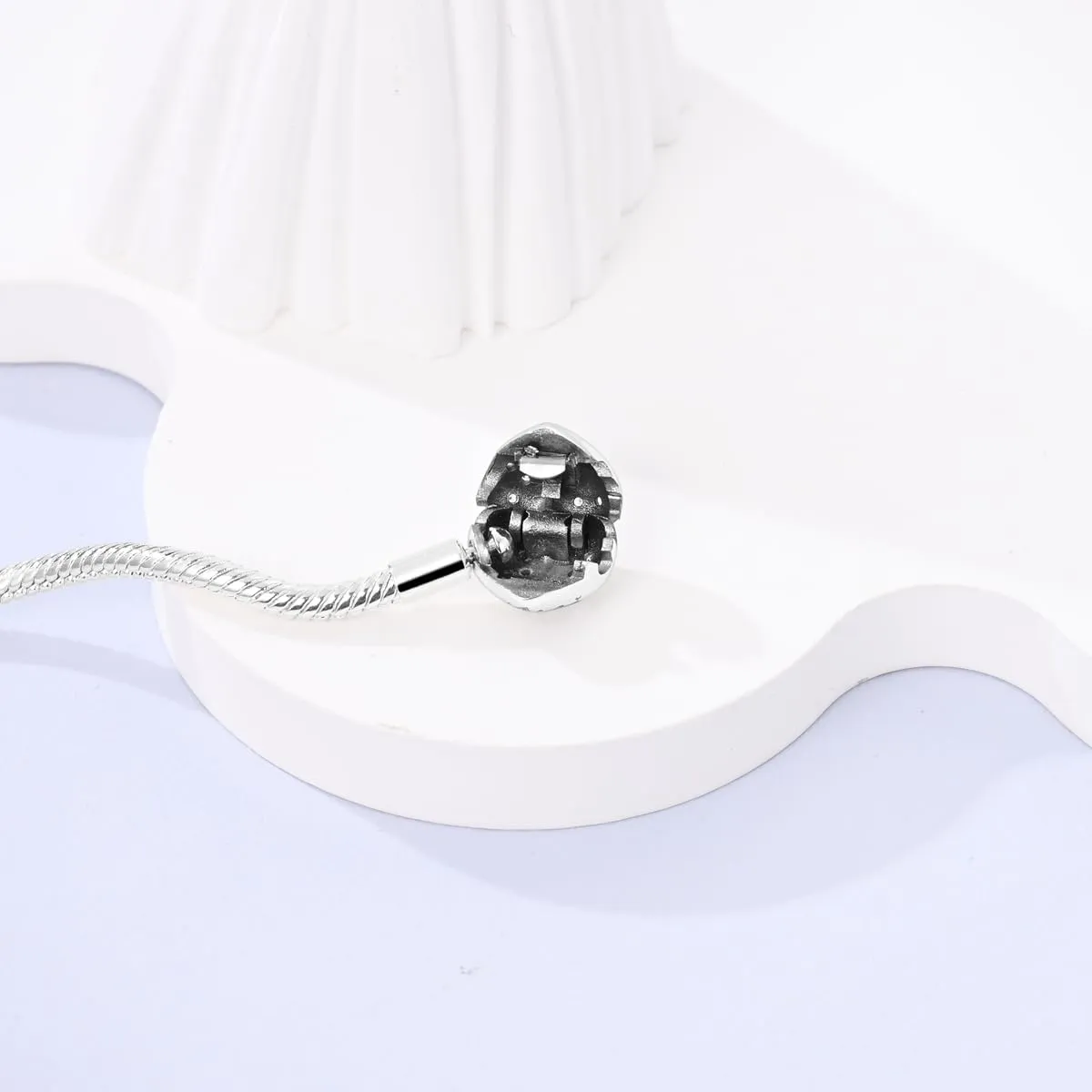 Charm Bracelet for Women Sterling Silver, Heart Clasp Snake Chain Bracelet Travel Charm Moments European Bracelet Jewelry Compatible with Pandora Charms, Gift for Her