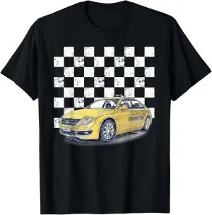 Checkerboard Taxi Yellow Cab Hand Painted Artwork T-Shirt