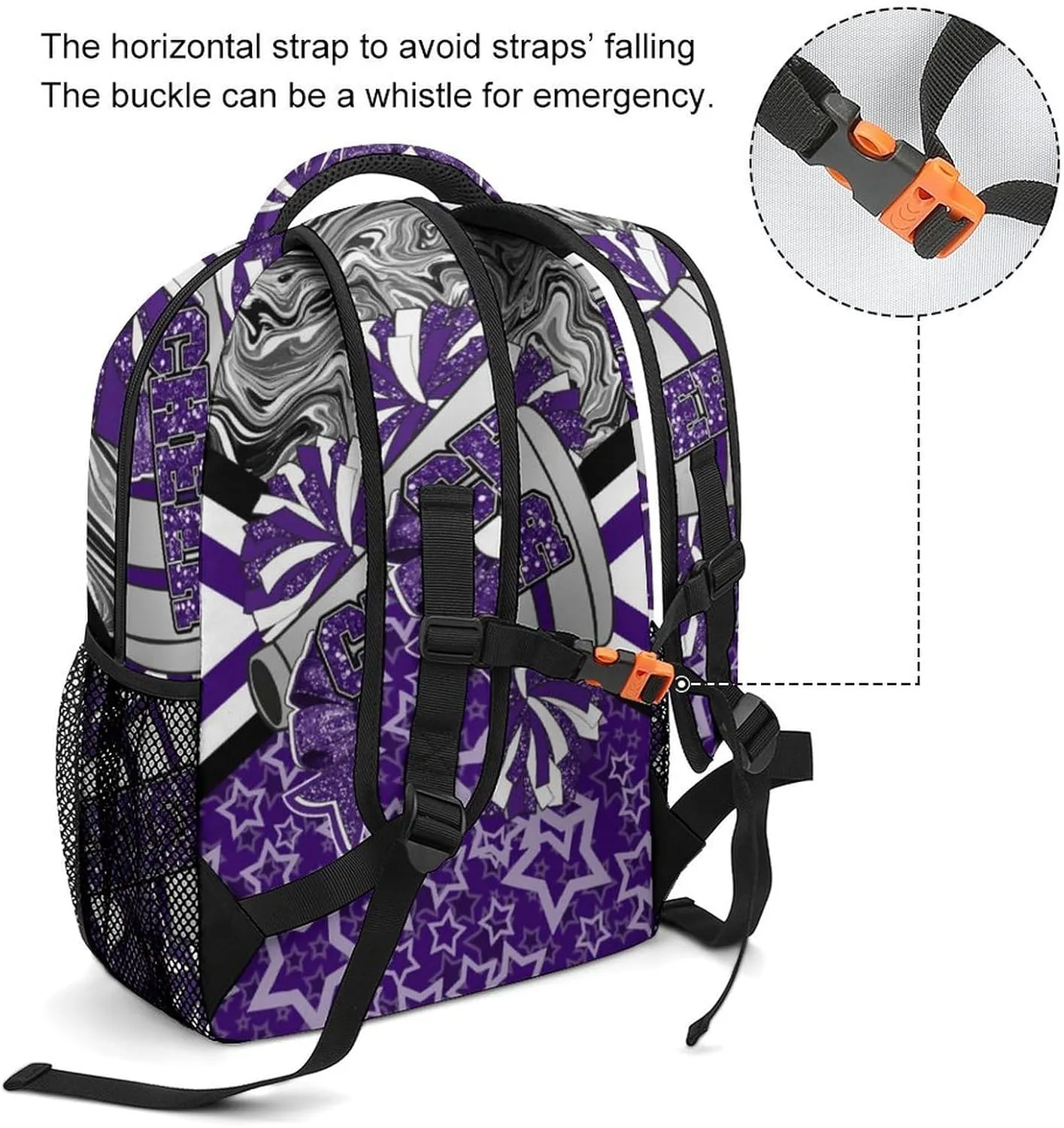 Cheer Custom Backpack Personalized Cheerleader Bags with Name Lightweight Casual Daypack for Cheer Team Coach Gift (Dark Purple Black)