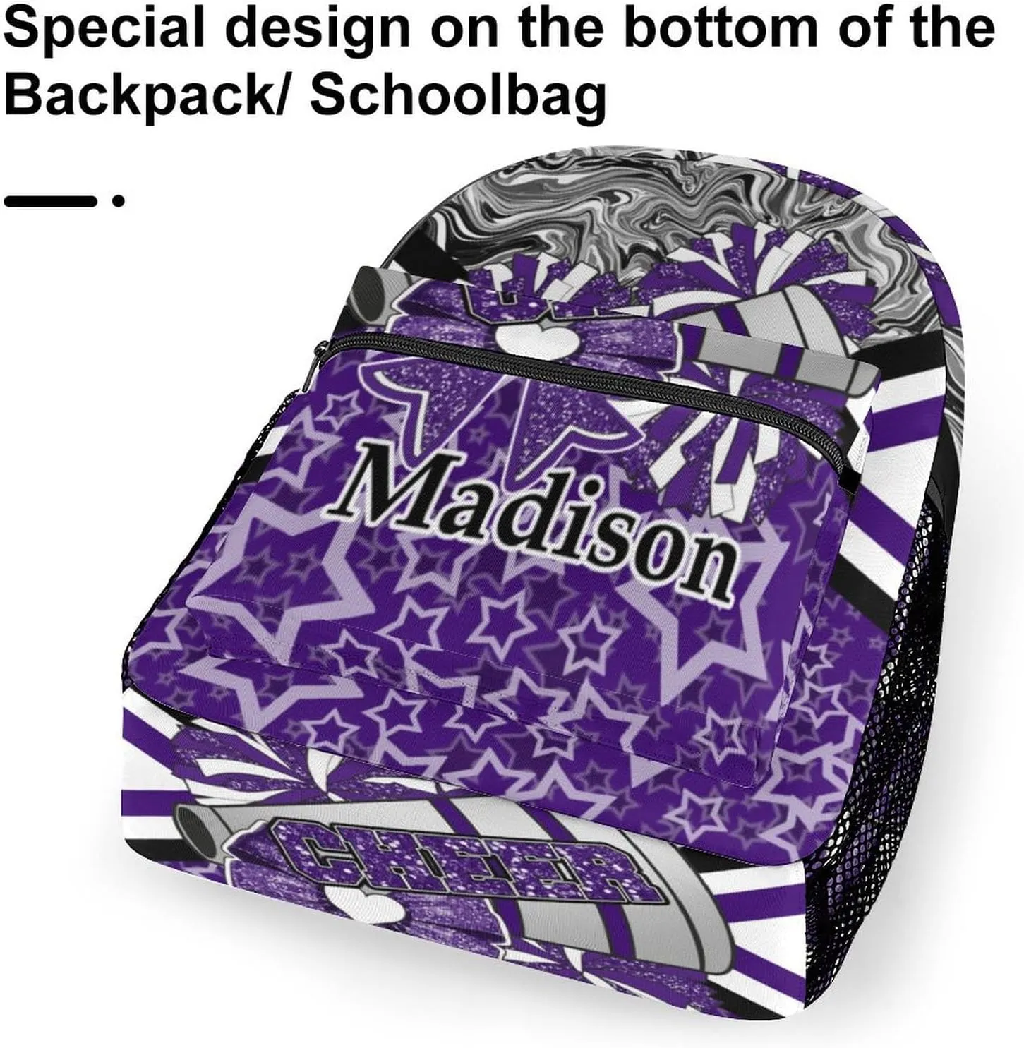 Cheer Custom Backpack Personalized Cheerleader Bags with Name Lightweight Casual Daypack for Cheer Team Coach Gift (Dark Purple Black)