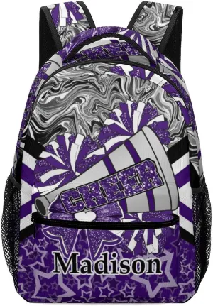 Cheer Custom Backpack Personalized Cheerleader Bags with Name Lightweight Casual Daypack for Cheer Team Coach Gift (Dark Purple Black)