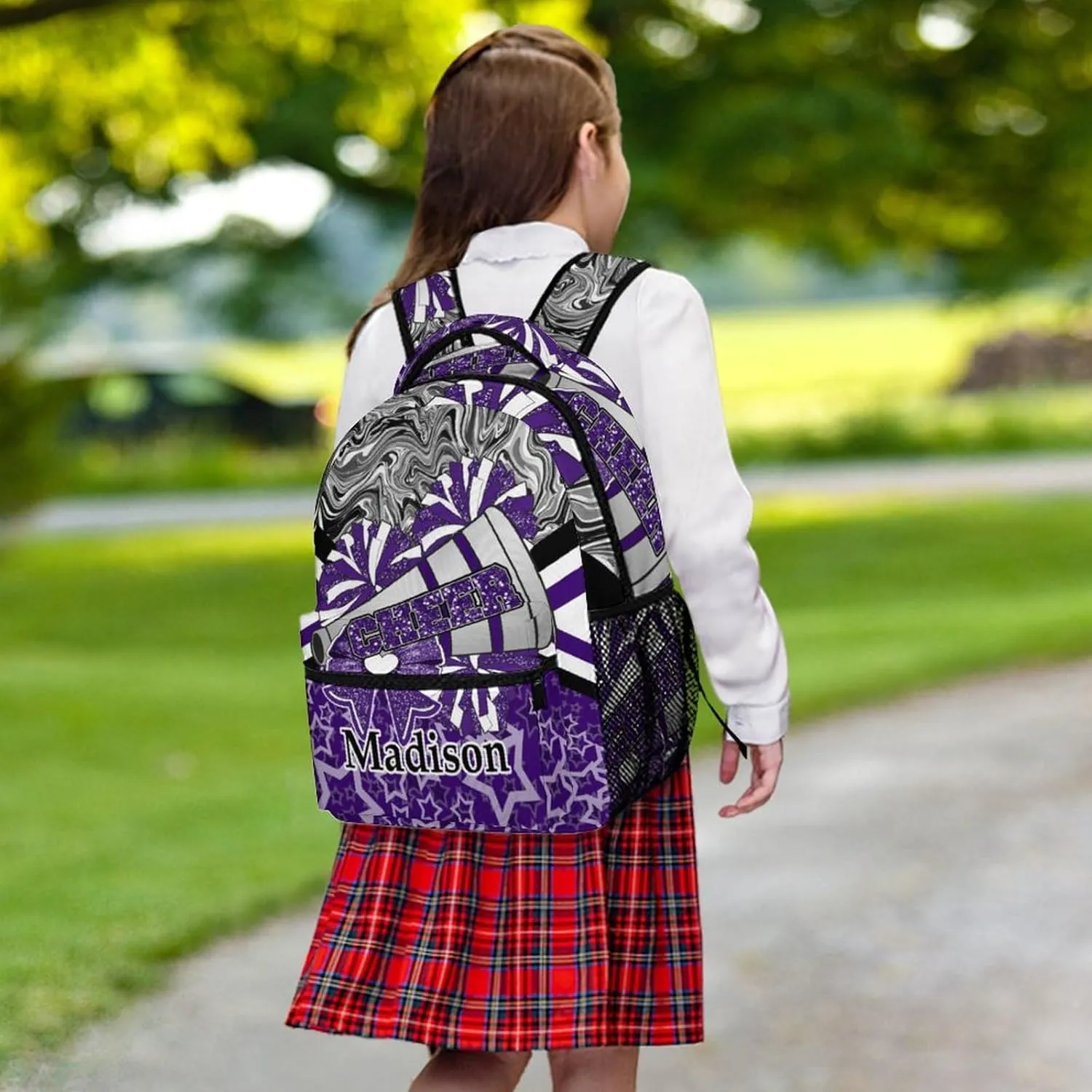 Cheer Custom Backpack Personalized Cheerleader Bags with Name Lightweight Casual Daypack for Cheer Team Coach Gift (Dark Purple Black)