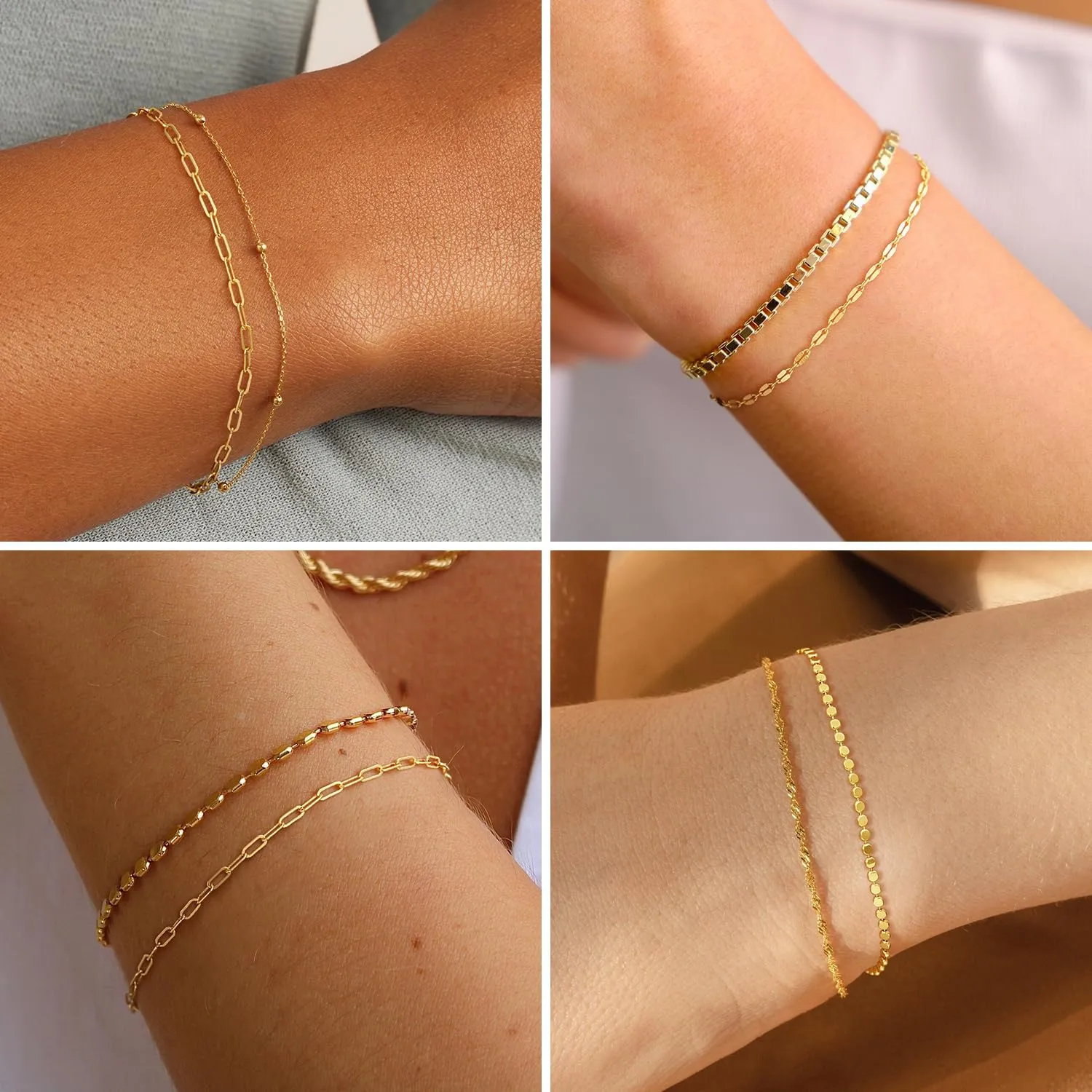 CHESKY Gold Bracelets for Women Non Tarnish, 14K Real Gold Plated Dainty Bracelets for Women Waterproof Cute Thin Gold Bracelet Stack Fashion Accessories Gold Jewelry for Women