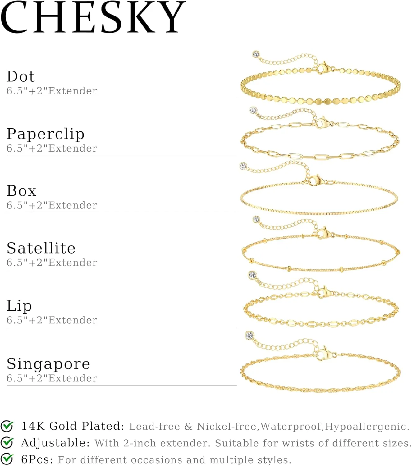CHESKY Gold Bracelets for Women Non Tarnish, 14K Real Gold Plated Dainty Bracelets for Women Waterproof Cute Thin Gold Bracelet Stack Fashion Accessories Gold Jewelry for Women