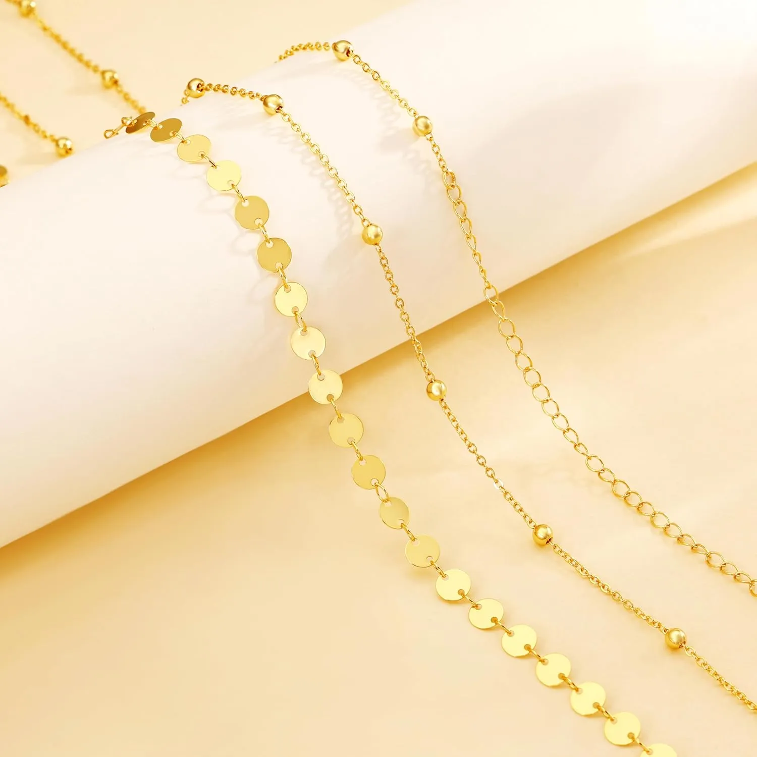 CHESKY Gold Waist Chain, 14K Gold Plated Belly Chain Adjustable Waterproof Body Chain Sexy Bikini Waist Beads for Women Satellite Beads Diamond Pearl Coin Chain Dainty Body Chain Jewelry for Women