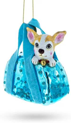 Chic Chihuahua Inside Designer Handbag Blown Glass Christmas Ornament