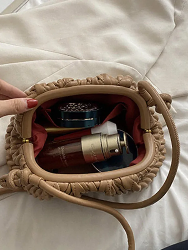 Chic Pleated Solid Color Crossbody Handbag - Versatile Fashion Statement