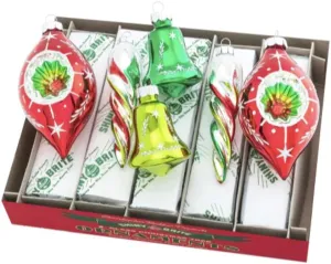Christopher Radko Shiny Brite Holiday Splendor 6 Count 4" Shapes