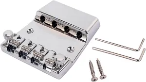 Chrome Bass Bridge, 18mm Adjustable Chrome 4 String Bass Bridge Saddle for Rickenbacker Electric Guitar Parts Accessory