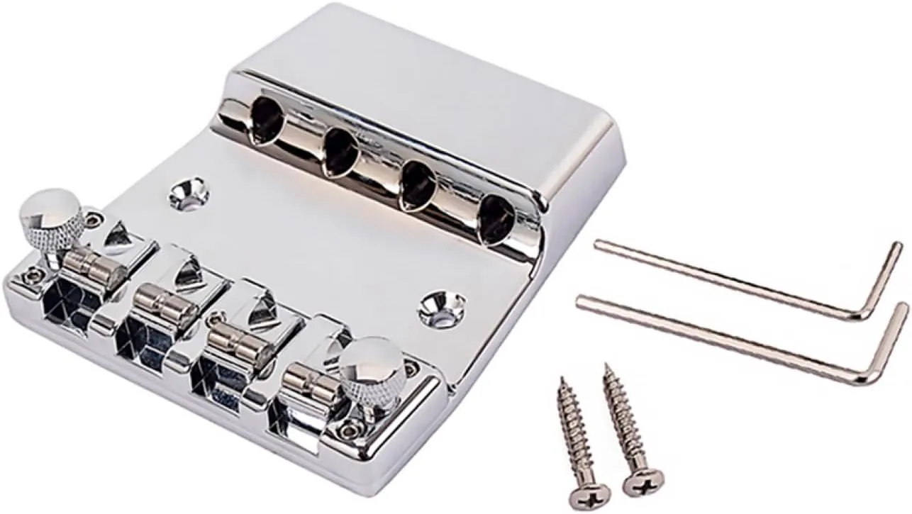 Chrome Bass Bridge, 18mm Adjustable Chrome 4 String Bass Bridge Saddle for Rickenbacker Electric Guitar Parts Accessory