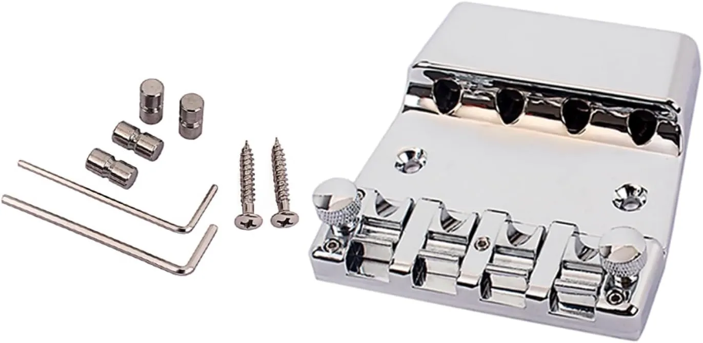 Chrome Bass Bridge, 18mm Adjustable Chrome 4 String Bass Bridge Saddle for Rickenbacker Electric Guitar Parts