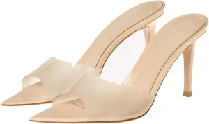 Ciuyurra Women Embellished Rhinestone Tulle Mules Pointed Peep Toe Sparkly Slip On Sandals