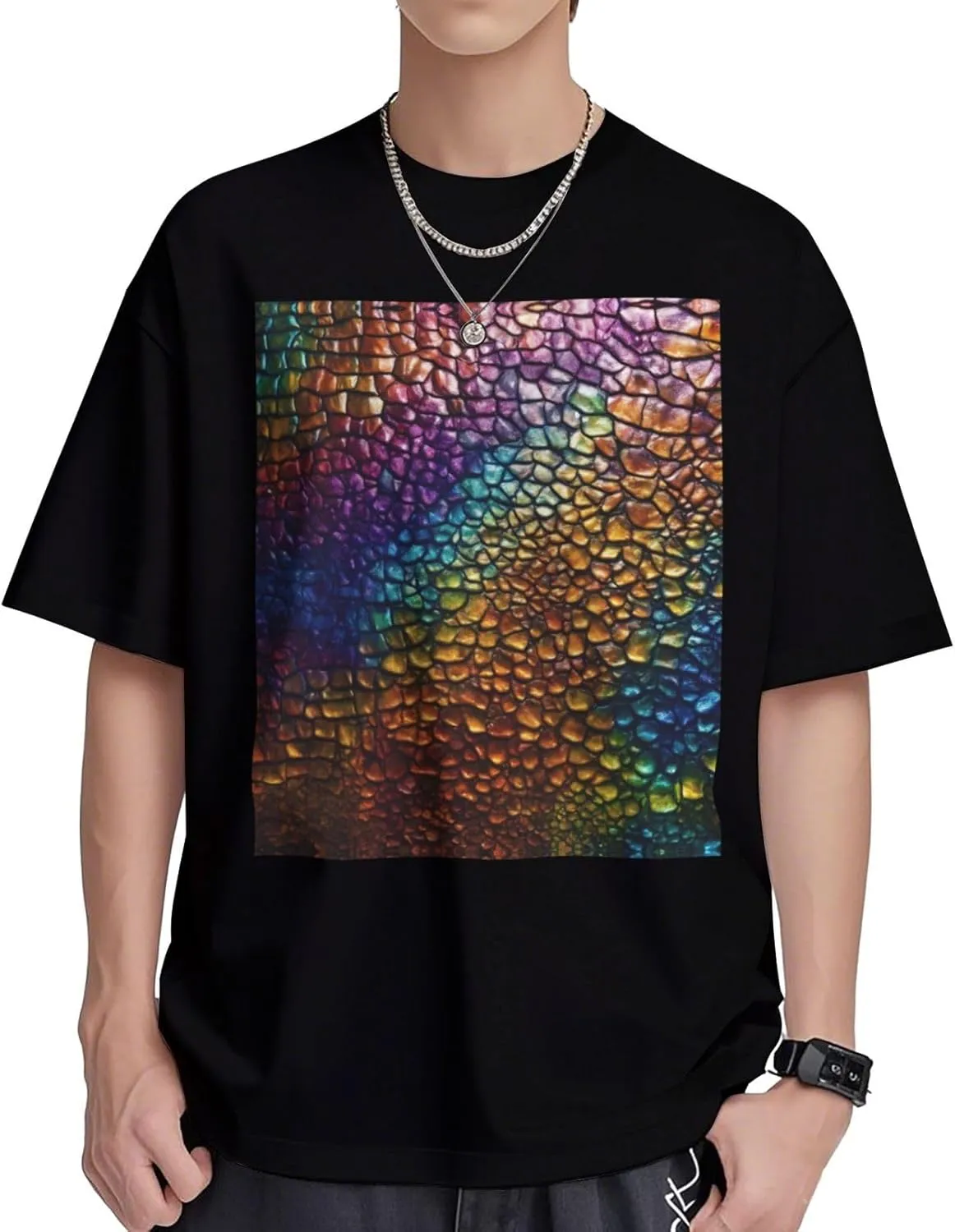 Classic Snake Skin Printing Short Sleeve Cotton Lightweight Pullover Summer Casual Sweatshirts