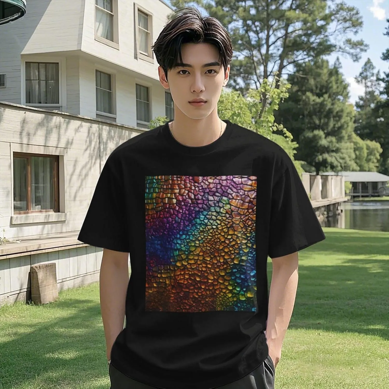 Classic Snake Skin Printing Short Sleeve Cotton Lightweight Pullover Summer Casual Sweatshirts