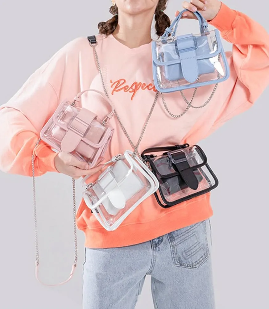 Clear Bag Stadium Events Women 2025 Trendy PVC See Through Purses Chain Shoulder Crossbody Bags Satchel Mini Handbag